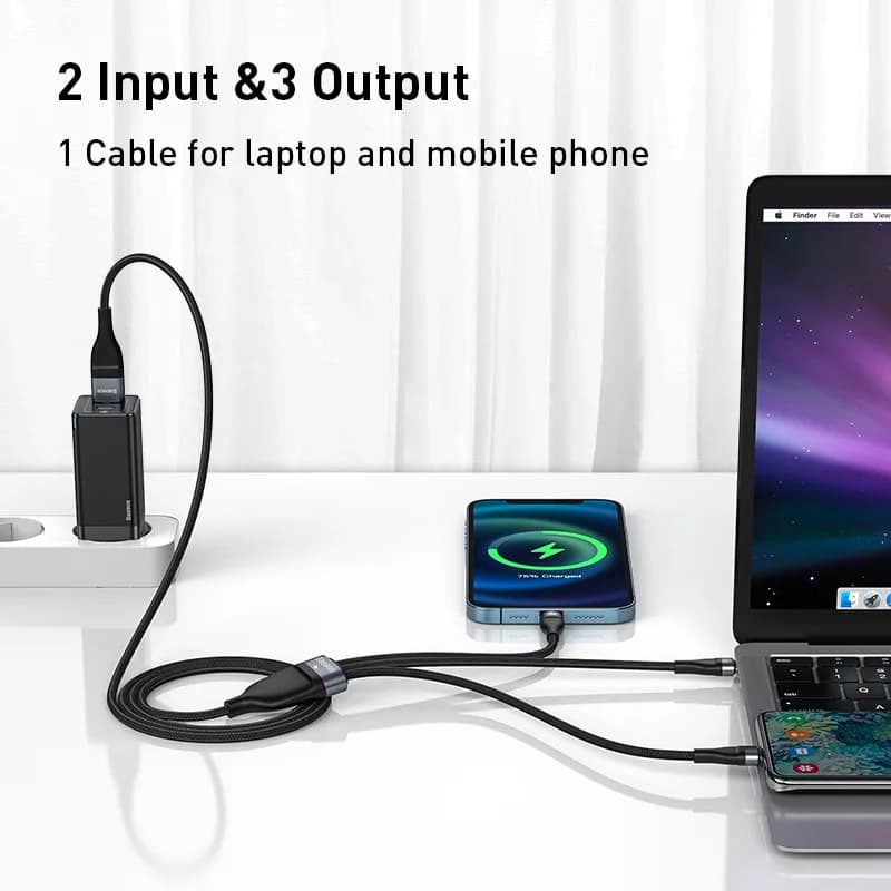 Кабель 3-в-1 100W для швидкої зарядки (Type-C та Micro USB)